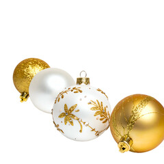 Four ornate, gilded, and pearlescent holiday baubles