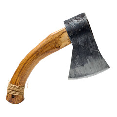 Rusty axe with wooden handle, bound with rope