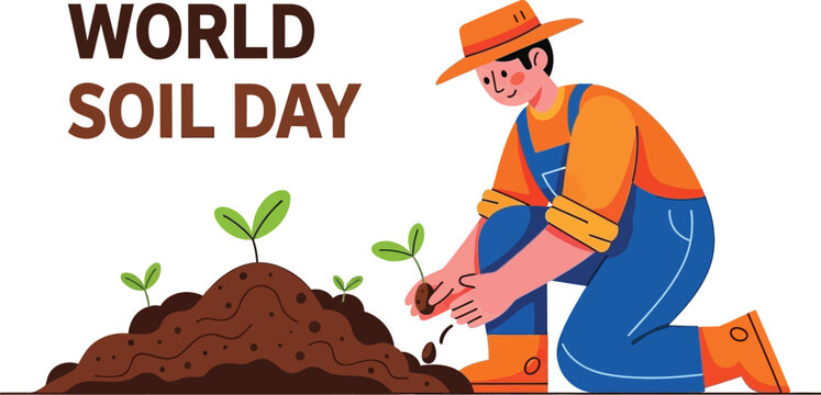 World soil day with farmer planting seedling
