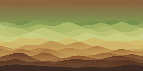 Abstract vector illustration of a desert landscape at sunset with mountains, clouds, and an orange sky