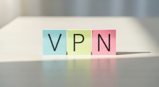 VPN letters on colorful blocks with soft lighting on table  