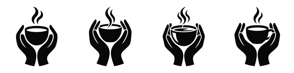 Hands Holding Hot Drink Vector Illustration – Cozy Winter Warmth Symbol, Cup of Coffee or Tea Silhouette, Comfort, Relaxation, Cold Weather Concept, and Hygge Seasonal Design Art