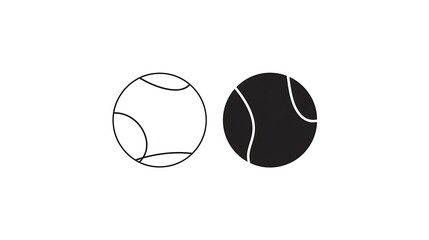 Fototapeta premium Two tennis balls one outline one solid black silhouette