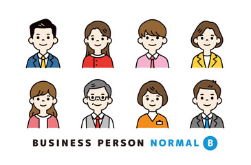 男性と女性のビジネスマン・会社員の上半身アバターアイコンイラスト素材セット＿カラーB