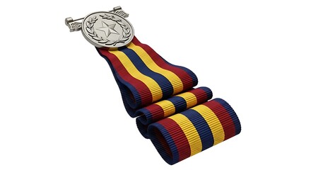 Prestigious Silver Star Medal with Laurel Wreath and Dynamic Pleated Tricolor Ribbon on White