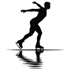 Ice Skater Vector Illustration &ndash; Winter Sports Silhouette, Figure Skating Athlete on Frozen Lake, Cold Season Activity, Outdoor Ice Sport, Balance, Motion and Winter Fitness Design Art