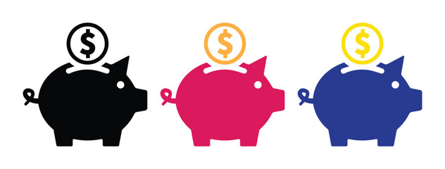Piggy Bank Money Saving Icon Set