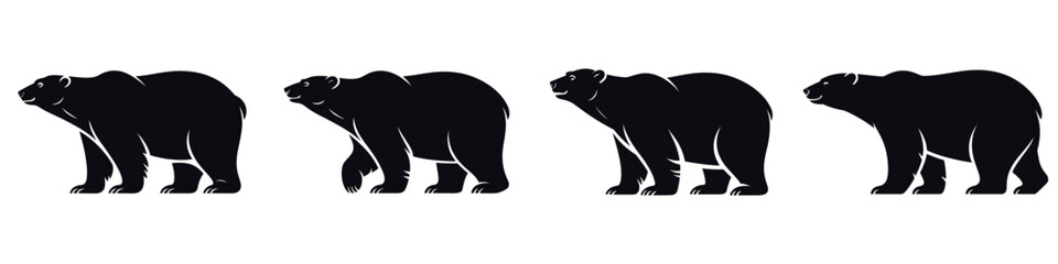 Polar Bear Vector Illustration Set – Winter Animal Silhouette, Arctic Wildlife, Cold Climate Symbol, Snow Season Fauna, North Animal Design, and Frozen Nature Wildlife Art
