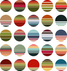Retro sunset, sunrise collection, circle gradient in Christmas colors. Background, vector illustration in red, green, blue. Round art design, holiday eve, colorful winter morning ombre pack