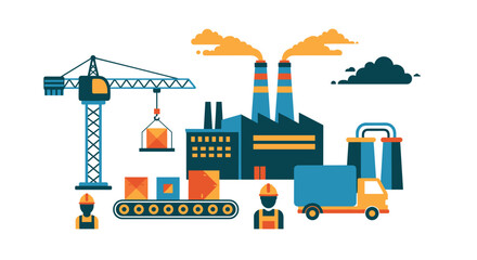 Naklejka premium Global industry operations Factory production construction workers and logistics delivery