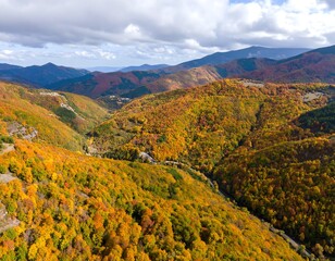Autumnal mountain valley panorama