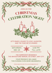 Christmas celebration night invitation with red and green theme. Vector illustration Christmas party invitation template.