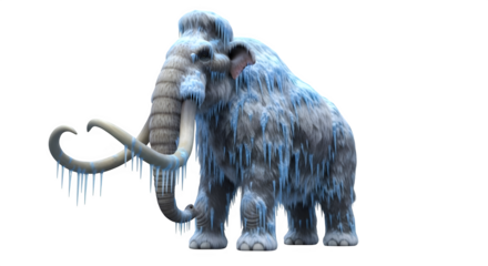 Majestic woolly mammoth covered in glistening icicles evokes a prehistoric winter wonderland, great for nature documentaries and educational resources about ice age