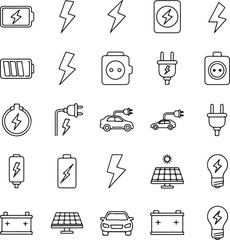 Electricity and Energy Icon Set Keywords: electricity, energy, power, battery, lightning bolt