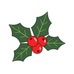 Festive holly berries and leaves winter holiday decoration icon
