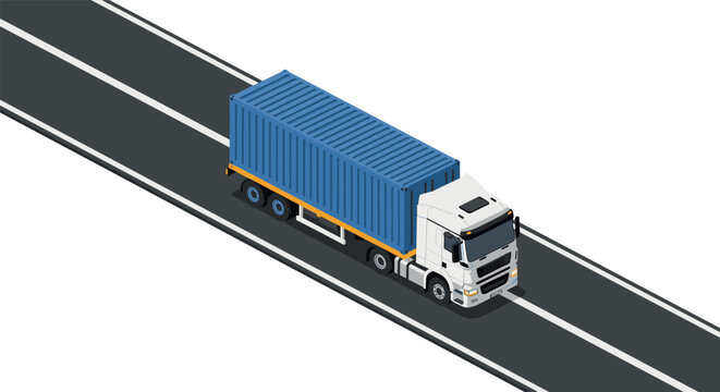 Isometric cargo truck on highway  efficient transport logistics and shipping concept