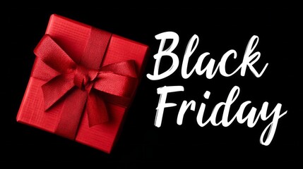 A striking Black Friday sale banner showcases a bright red gift box adorned with a ribbon. This cheerful design invites shoppers to explore fantastic discounts during the festive shopping season
