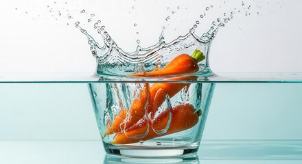 Vibrant Carrots Submerged In Water With Splashing, Freshness, and Healthy Vitamins