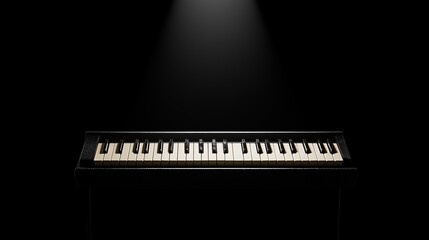 Classic Electronic Keyboard or Synthesizer Under a Single Dramatic Spotlight on a Dark Stage