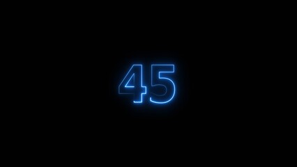 Neon countdown number 45 icon illustration background 4K.	