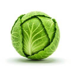 Obraz premium Fresh Green Cabbage Head Isolated on White Background perfect for Food blogs, healthy recipe websites, grocery