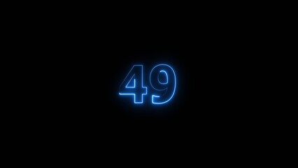 Neon countdown number 49 icon illustration background 4K.	