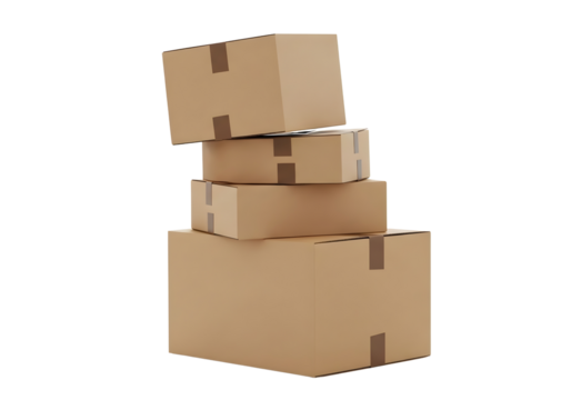 Stack of cardboard moving boxes isolated on transparent background