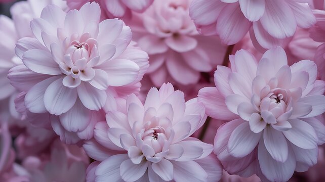 Close up view of beautiful pale pink dahlia flowers in full bloom creating a soft floral background - Powered by Adobe