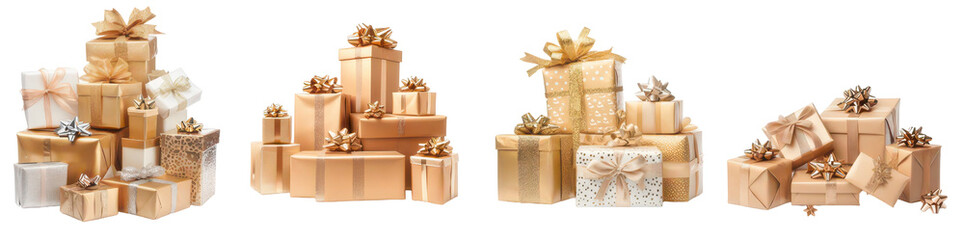 Festive Stacks of Gifts: Capturing the essence of celebration and anticipation, multiple elegantly wrapped presents are meticulously arranged, ready to bring joy and delight.
