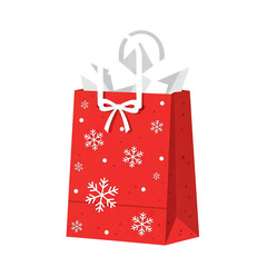 Festive red gift bag with snowflakes ready for holiday presents