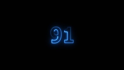 Business neon counting number 91 icon illustration background 4k.