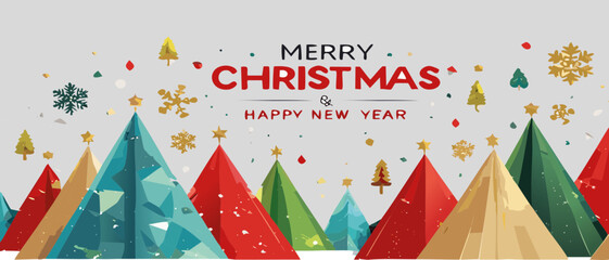 Merry Christmas and Happy New Year banner, greeting card, poster vector graphic design
