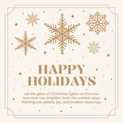 Christmas greeting card with snowflakes in gold theme. Vector illustration hand-drawn Christmas greeting card.