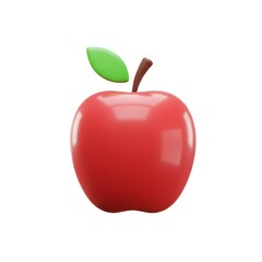 Obraz premium Glossy 3D Red Apple Icon with Leaf and Stem perfect for App icon, website graphic, educational material, UI design,