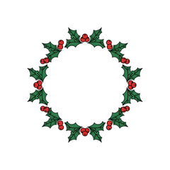 Festive holly wreath with vibrant red berries and green leaves
