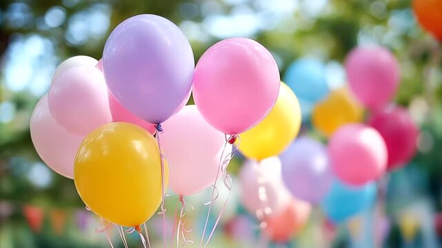 Colorful balloons at a kids&rsquo; outdoor gathering, festive gatherings in family events, joyful moments in child play, celebration vibes with balloon joy, event highlights in outdoor p