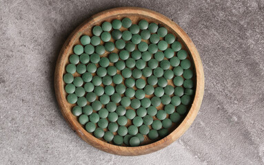 A Spirulina tablets top view