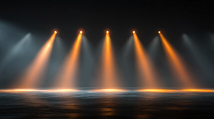 Bright spotlights illuminating a dark, mysterious stage