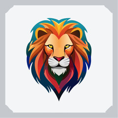Colorful Lion Head Logo Design with Vibrant Hues.