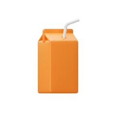 3D Orange Juice Carton with Straw Isolated on White perfect for website banner, app icon, product advertisement,