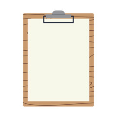 wooden clipboard with a blank sheet of paper; perfect for presentations, office templates, documents, notes, school projects, checklists- vector illustration