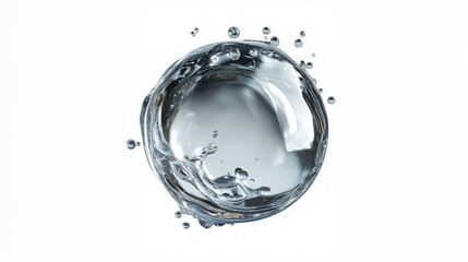Isolated Clear Water Sphere with Splash and Droplets on Pure White Background