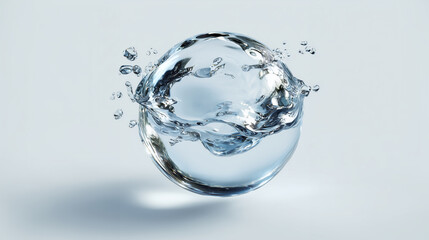Crystal Clear Water Sphere with Dynamic Liquid Splash on Clean Light Background
