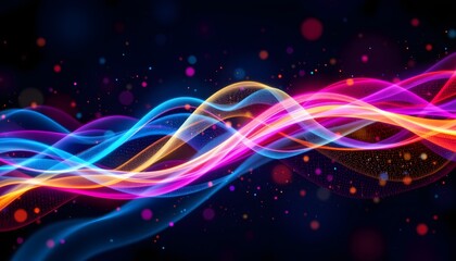 Obraz premium Colorful Abstract Waves of Light Creating Vibrant Flowing Patterns Against a Dark Background