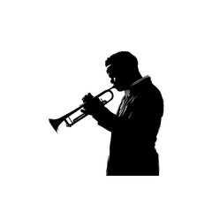 Fototapeta premium Trumpet Player Silhouette - Solid Black Cutout on White - Clean 2D Vector
