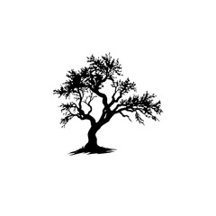 Black Silhouette of Old Twisted Tree - Minimalist Nature Art & Symbolic Illustration