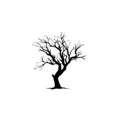 Black Silhouette of Old Twisted Tree - Minimalist Nature Art & Symbolic Illustration
