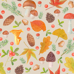 Seamless autumn watercolor hand drawn pattern