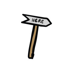 Hand drawn sign pointing to here with a simple and clean white background