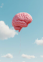Creative Idea: Surreal Image of a Brain Shaped Balloon Against a Clear Sky.